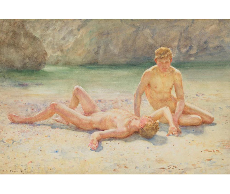 "Bathing Group" par Henry Scott Tuke - Art mural sur toile tendue avec châssis, H 40 po x l 28 po
