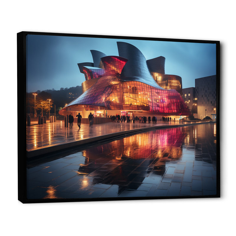Spain Guggenheim Museum In Bilbaoin III - Spain Canvas Art Print, 24" H x 32" W, Cadre flottant noir
