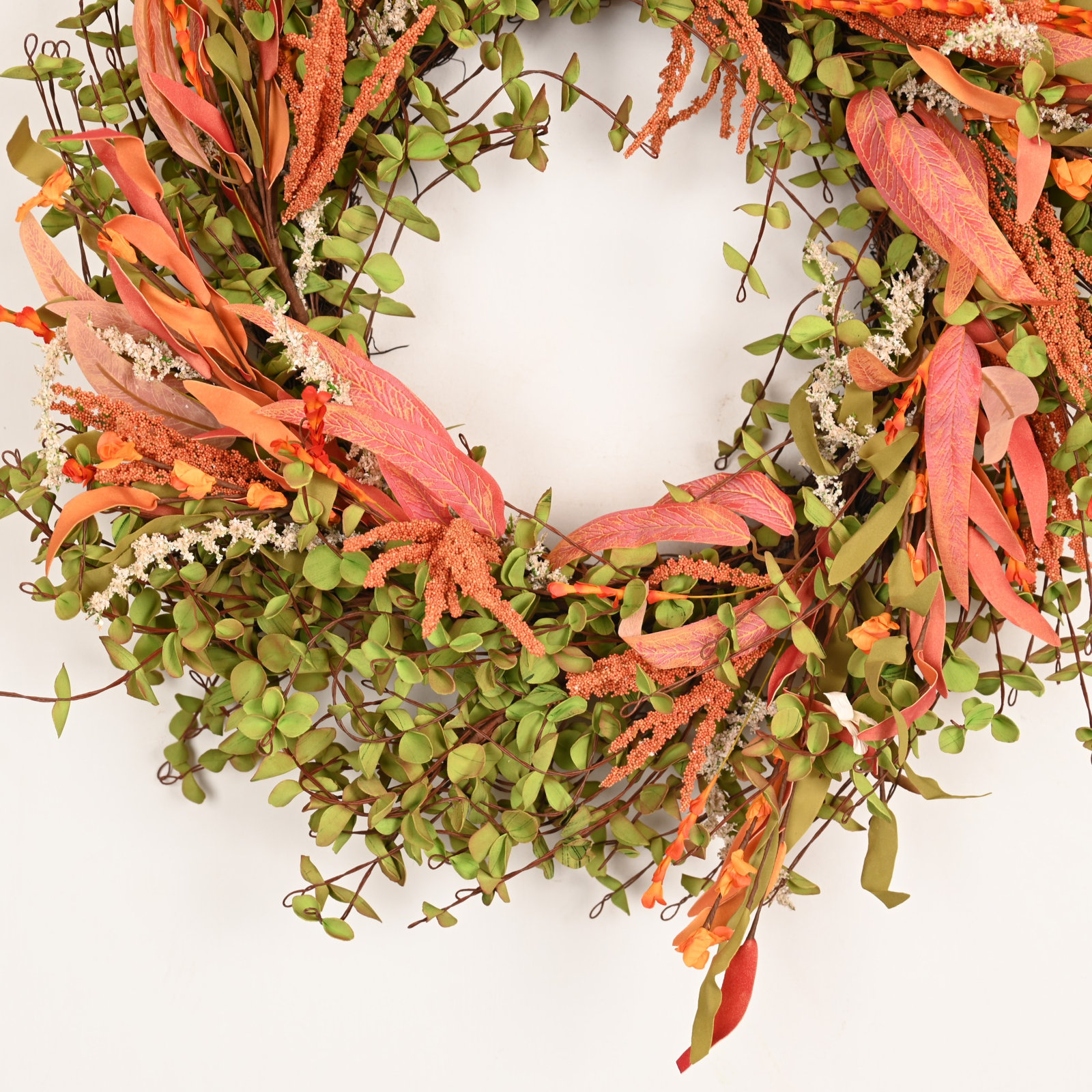24" Artificial Rustic Fall Harvest Autumn Leaves Berry Mini Eucalyptus Front Door Wreath Thanksgiving Day Decor