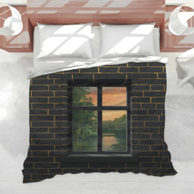 Black Brick Wall Window Comforter