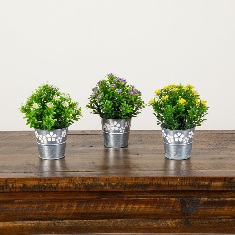 8 po Marguerite artificielle en pot décoratif en étain - Ensemble de 3, Assortment 2