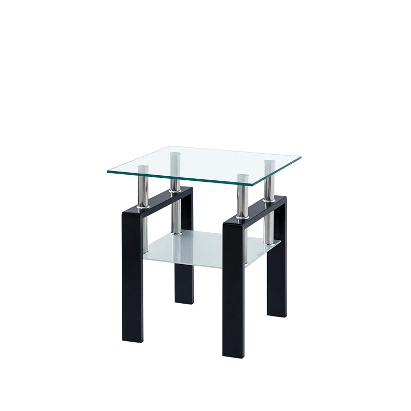 Katelee 1-Piece 2-Layers Small Table with Storage,Tempered Transparent Glass End Table