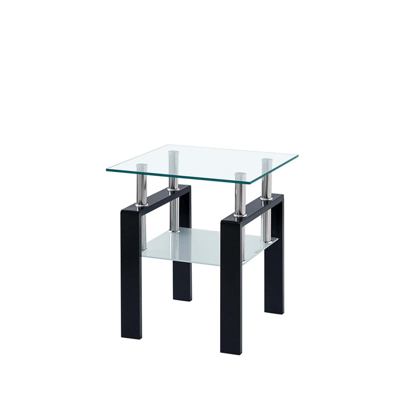 Table de bout Katelee 2 pièces avec rangement en verre trempé transparent