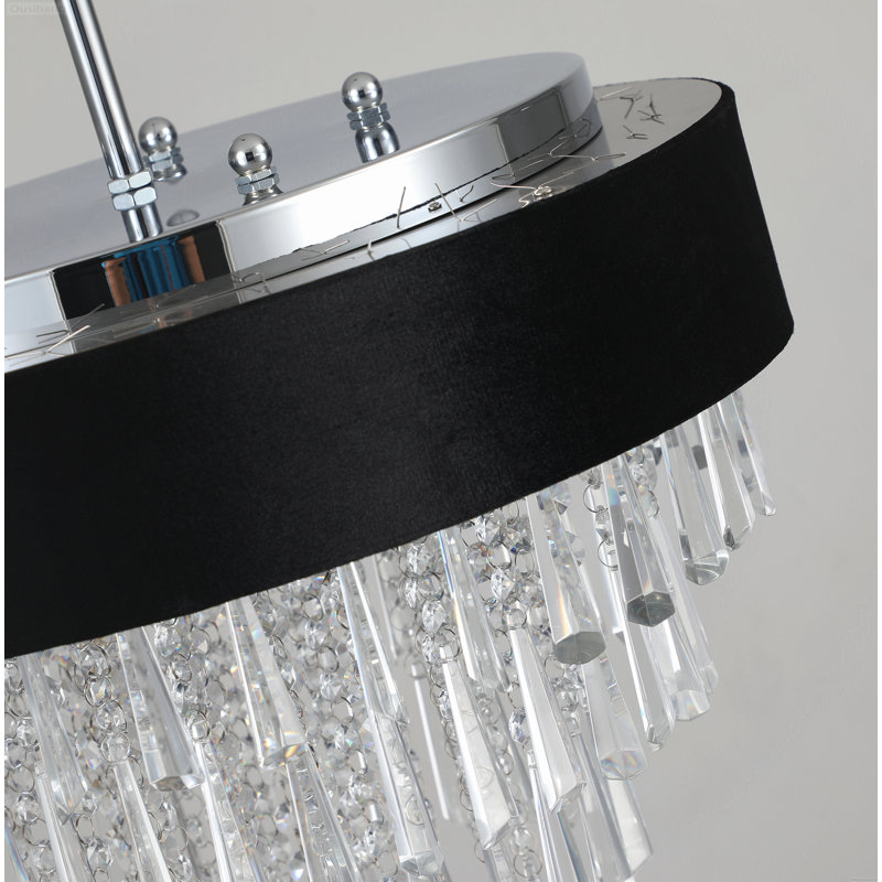 Lustre 5 lumières moderne avec abat-jour en velours noir et cristaux superposés G9, 5 lumières