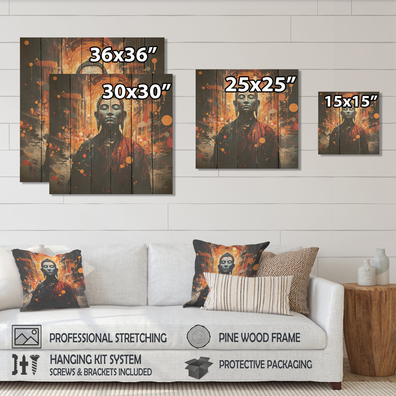 Harmony Buddha Harmony - Bouddhisme sur bois, H 30 po x l 30 po