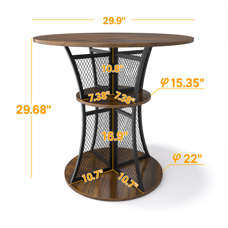 Round Wood Top Metal Base Dining Table, 29.68" H x 29.9" L x 29.9" W