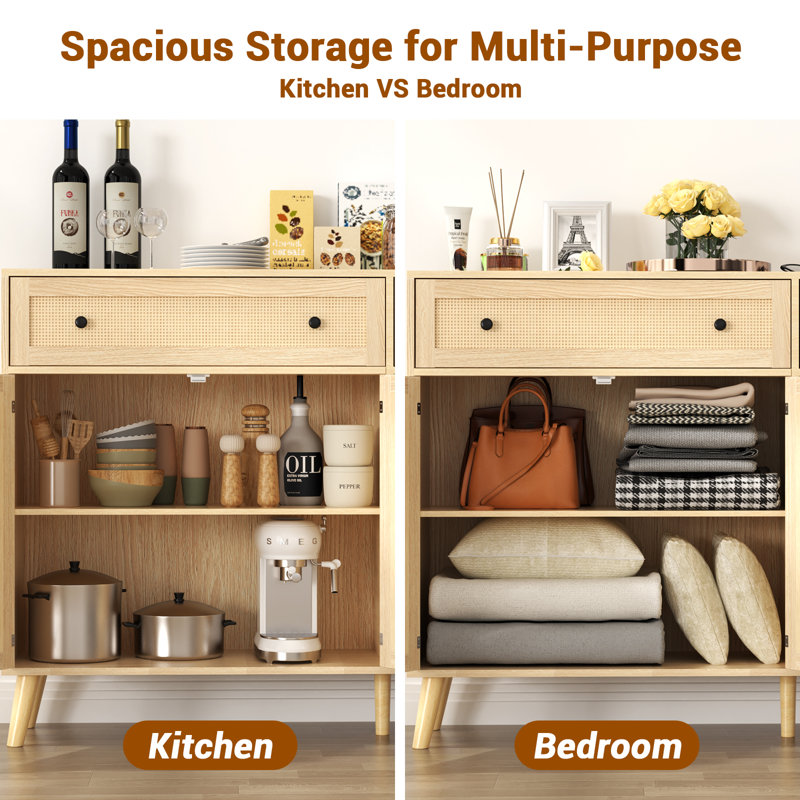 47'' Buffet Cabinet with Storage,Yacchi home Sideboard Rattan Cabinet with 2 Large Drawers, Natural