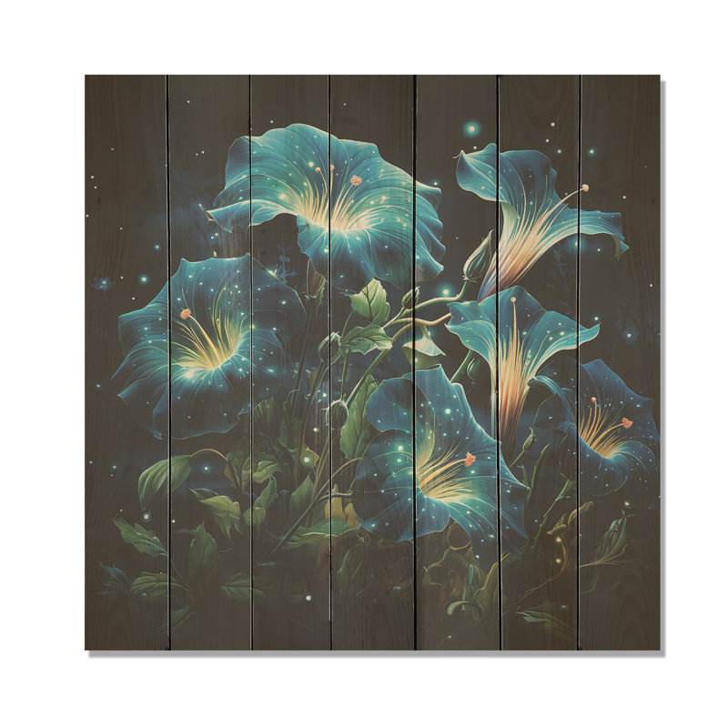 Starry Night Morning Glory Flower III - Morning Glory sur impression sur bois, H 36 po x l 36 po