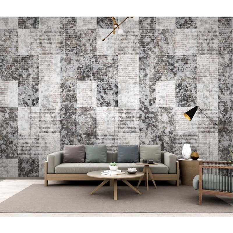 Papier peint amovible géométrique carré à motif abstrait gris, L 9 po x l 15 po