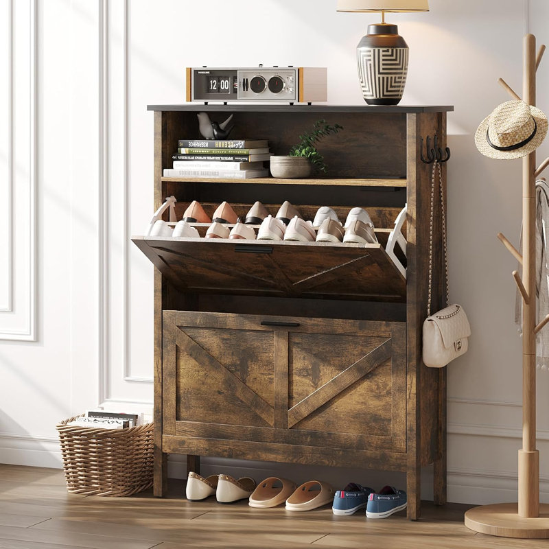 Shoe Storage Cabinet with 2 Flip Drawers,Automatic Deodorization Function, Freestanding Shoes Organizer Cabinet, Brown