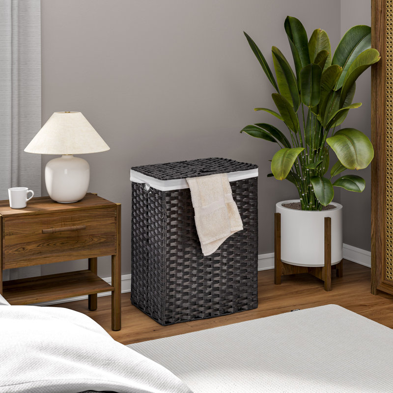 Handwoven Rectangle Laundry Hamper, Black