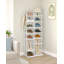 Range-chaussures vertical à 8 niveaux, tour à chaussures étroite, étagère à chaussures haute avec 2 crochets, tablettes réglables, étagères à chaussures de coin pour petits espaces, entrée, salon, blanc-108890787-119024478