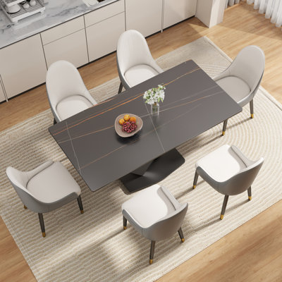 Zyrell 6 - Person Stone Top Pedestal Dining Set Dining Set