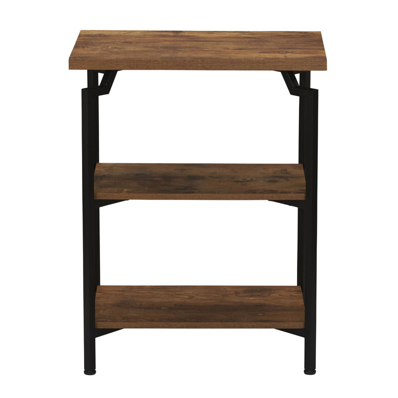 Rustic Hickory & Iron Three-Tier Shelf, Brown/Black