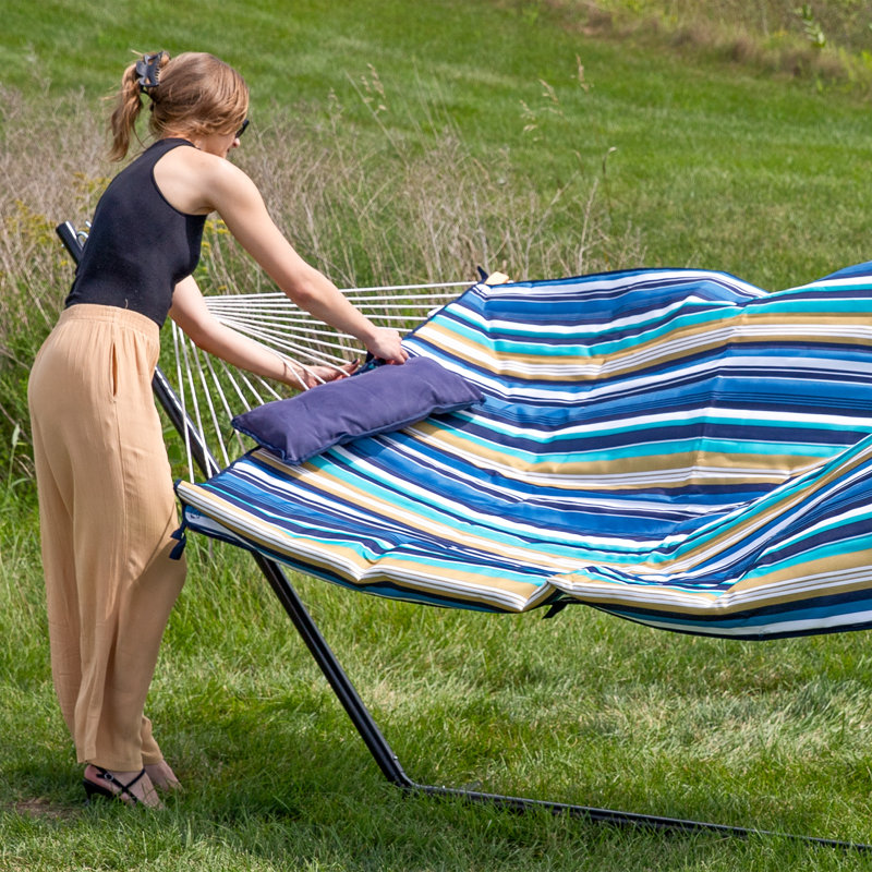 2-Person Polyester Rope Hammock and stand set with Removable Quilted Pad and Pillow - Lakeview, Lakeview