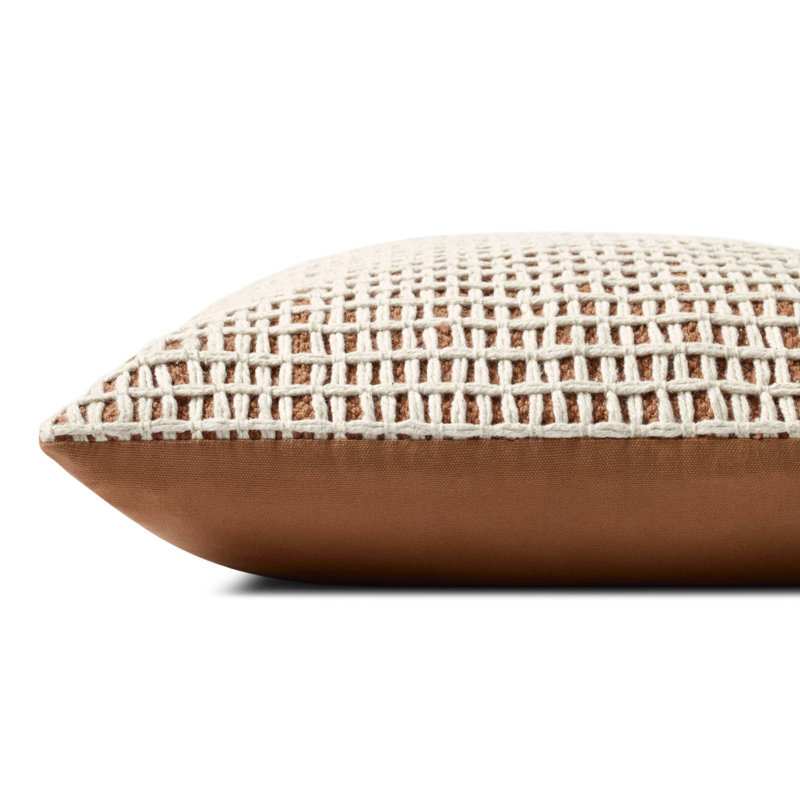 Strasbourg Plaid Cotton Blend Reversible Throw Pillow, Down, Orange/Ivory