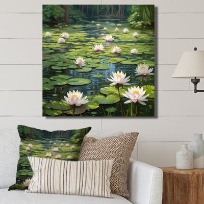 Magical Lotus Lily Pad Pond - Impression sur toile encadrée Lotus