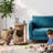 End Table, Sofa Side Table with Scratching Posts and Cat Bed