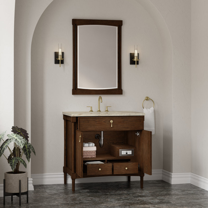 Kinnsden 36" W Single Vanity, Sable Oak, Tajnar Eclos, 8" Widespread