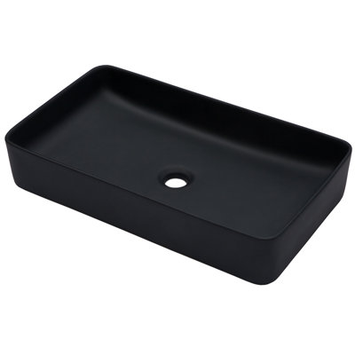 24"X13.5" Black Ceramic Rectangular Vessel Bathroom Sink