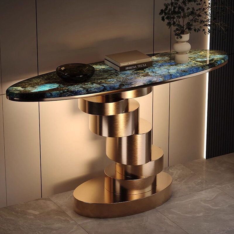 Console en métal de style italien, Black/Blue, 33.4" H x 47.2" W x 13.7" D