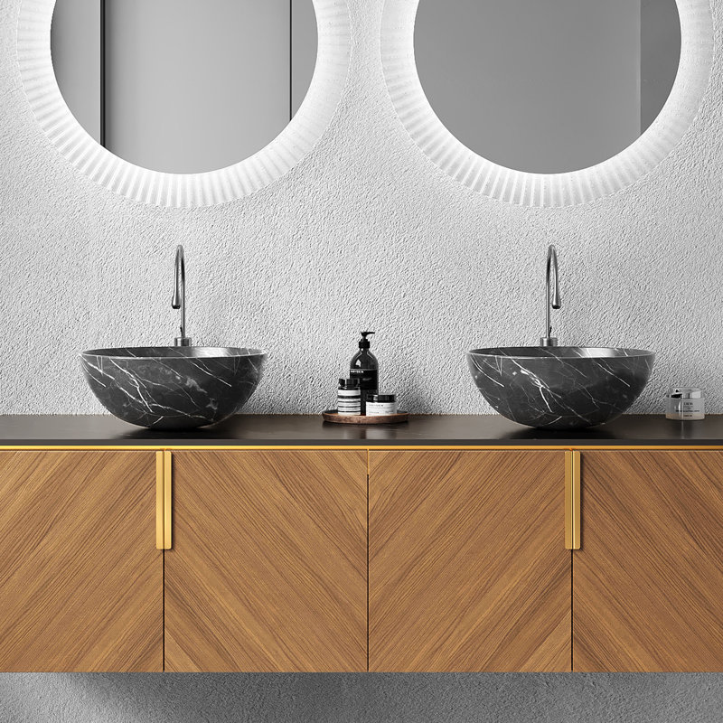 Lavabo de salle de bain en céramique 14 "avec motif de pierre en noir 14"