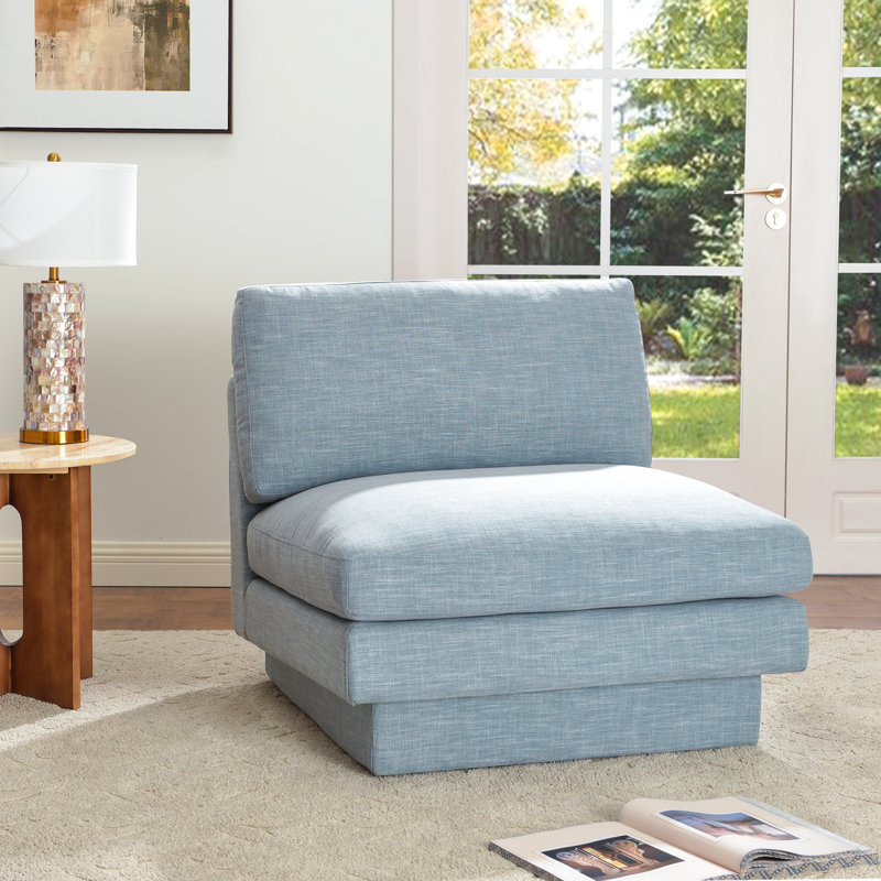 Fauteuil de chambre rembourré 34 po, Mélange de lin bleu
