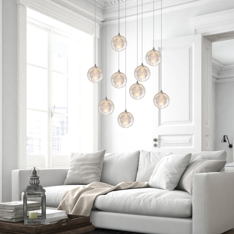 Luminaire suspendu sphère à 9 lumières DEL Riverdale, Chrome