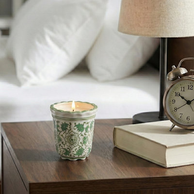 Decorative Jasmine Scented Candles For Bedroom Decor - Modern Ceramic Candle With Floral Pattern For Coffee Table, Bookshelf, Or Living Room - 5"