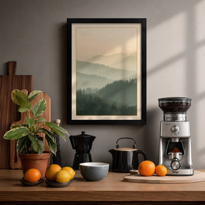 Mountains in Mist Scandinavian - Framed Print
