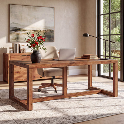 Bureau de direction de style ferme de 180 cm avec plateau à panneaux articulés, table d'ordinateur, poste de travail professionnel pour bureau à domicile ou salle de réunion