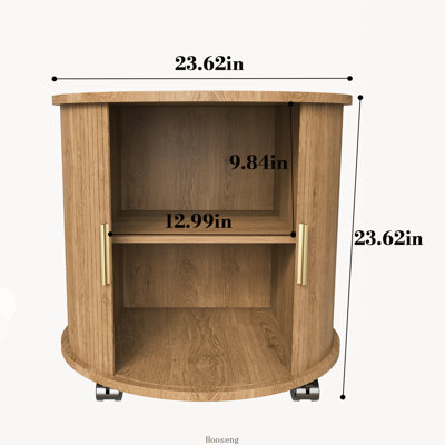 Table de bout cylindrique de style Mid-Century moderne avec station de charge, porte coulissante et rangement à 2 niveaux, chêne