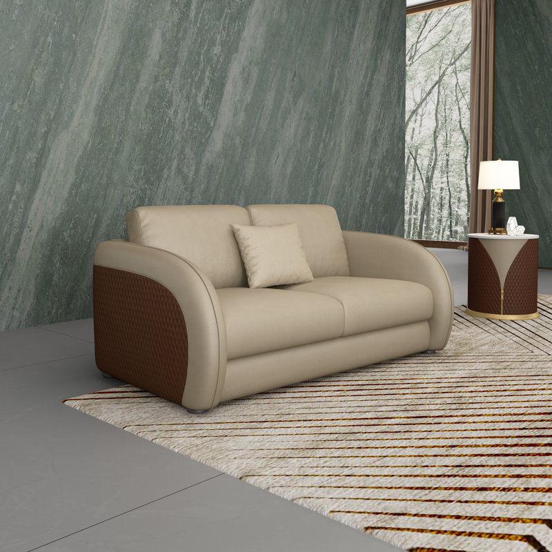 Noir Loveseat, Beige/Brown Genuine Leather