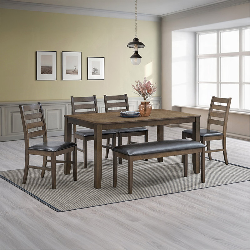 Ensemble de chaises de salle à manger en bois d'hévéa massif avec finition noyer et ensemble de meubles de cuisine en cuir synthétique brun 2 pièces