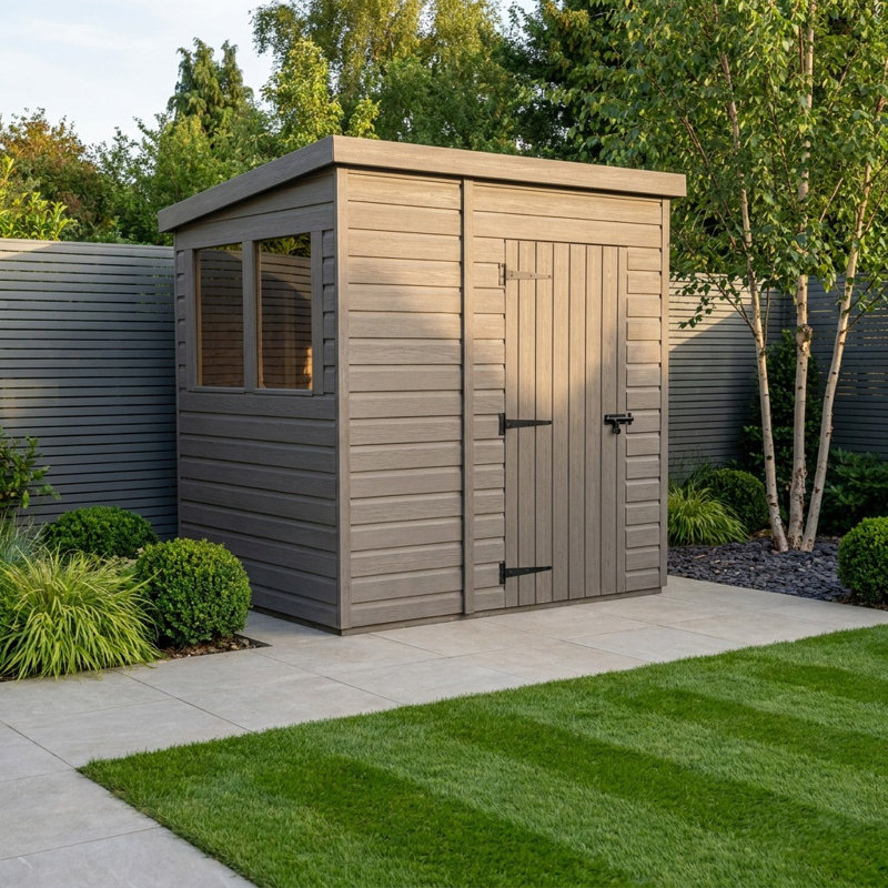 Total Sheds 7ft x 4ft Composite Pent Garden Shed - Single Door - With Windows - EPDM Rubber Roof - UK Manufactured