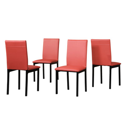 Chaises de salle à manger rouges en similicuir avec structure en métal et 4 chaises