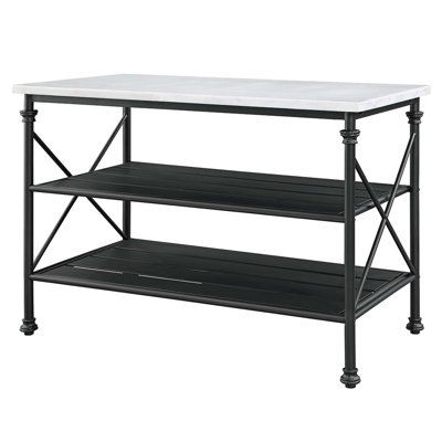 Brahm Kitchen Island, White Marble Top & Gray Finish