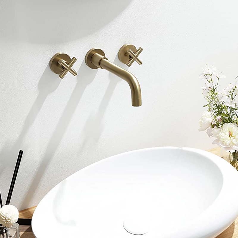 Wall Mounted Optional 2-handle Bathroom Faucet, Gold