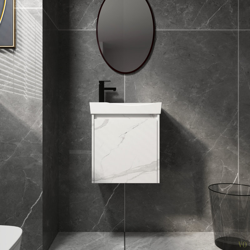 Ensemble de meuble-lavabo mural 20 po avec lavabo en céramique, armoire de rangement avec portes, ensemble d'armoire de salle de bain