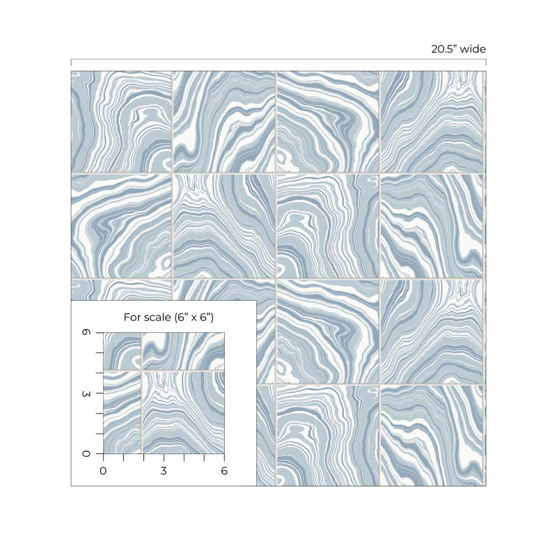 Luxe Haven Marbled Tile 18' L x 20.5" W Peel and Stick Wallpaper Roll, Lakeside