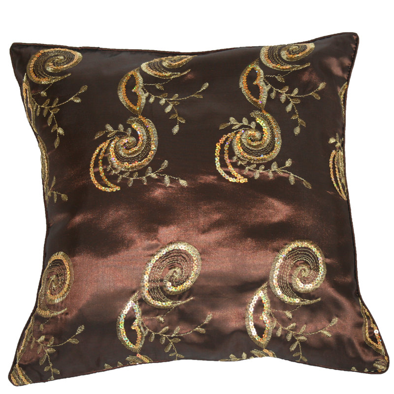 Embroidered Reversible Throw Pillow, Brown