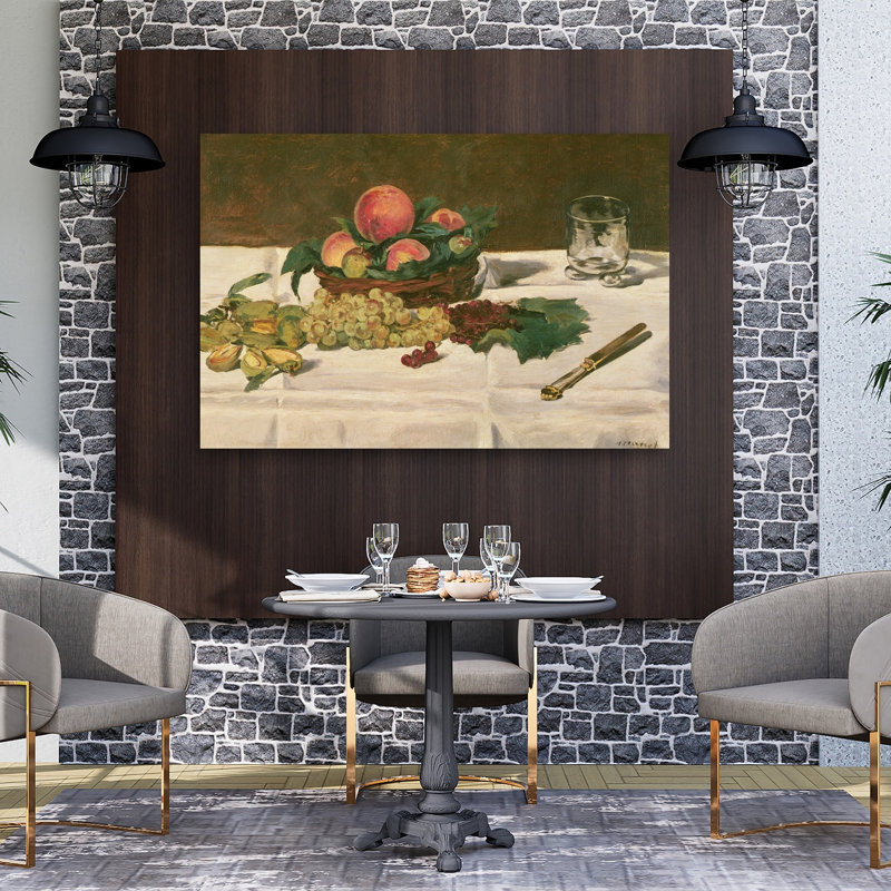 Nature morte : Fruits sur une table, 1864, estampe d'art mural contemporain abstrait impressionniste représentant des fruits