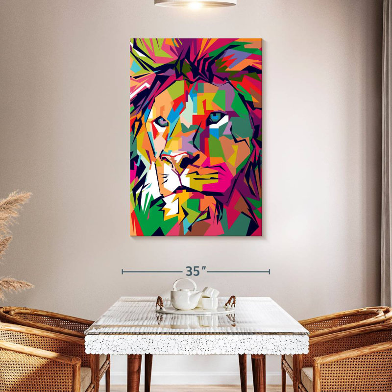 Brampt lion couleurs abstraites, H 48 po x l 32 po