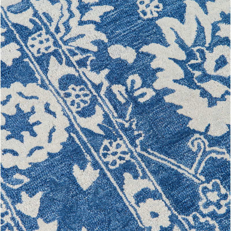 Tapis oriental en laine touffeté à la main bleu / blanc Cece, Rectangle 2 pi x 3 pi