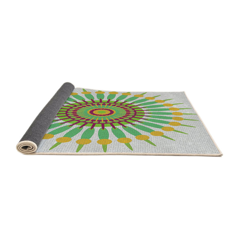 Laine tissée à la main et polyester jaune/vert/gris Tapis décoratif, Carré 6 pi x 6 pi