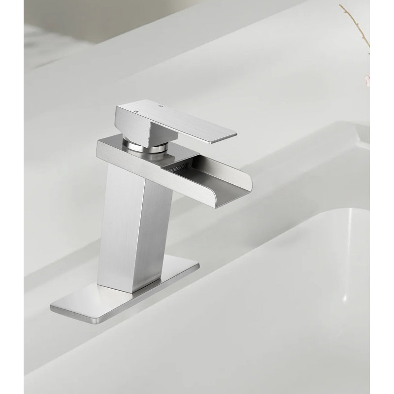 Stainless Steel Single Handle Waterfall Bathroom Faucet With Brass Pop-Up Drain (Fits 1 Or 3 Holes, Includes Supply Lines)
