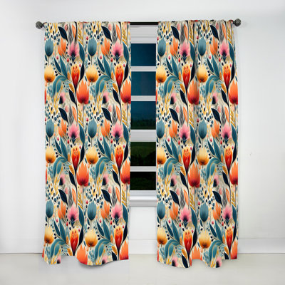 Botanical Pastel Color Flowers Composition - Floral Curtain - Velvet Room Darkening - 1 Panel