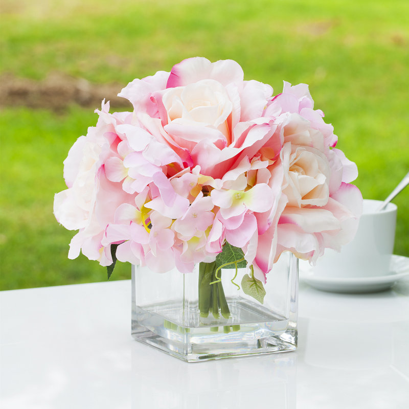 Faux Silk Hydrangea Arrangement in Vase
