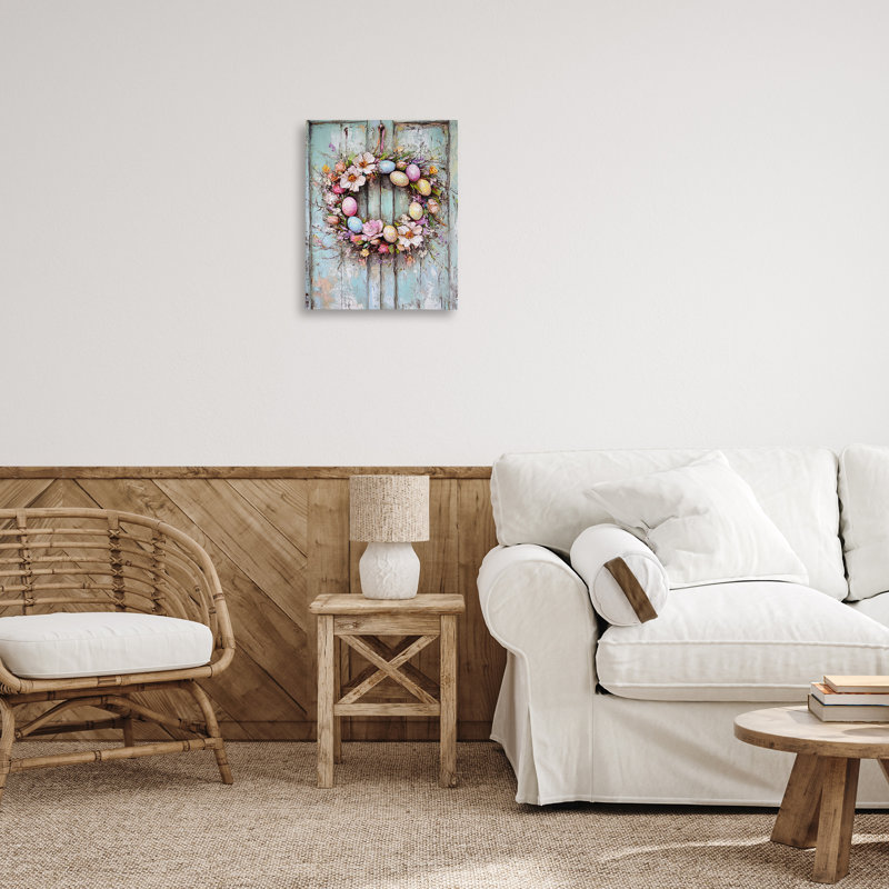 Art mural rustique en toile avec œuf de Pâques rustique, design par Franklyn Gregory, H 16 po x l 20 po