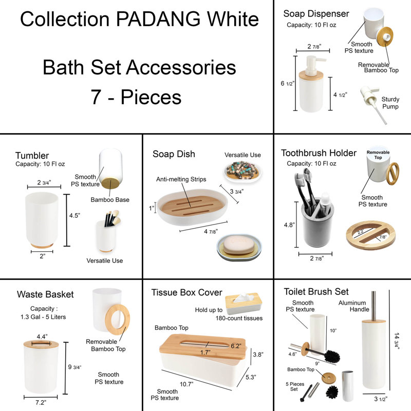Padang Bathroom Accessory Set, White/Brown